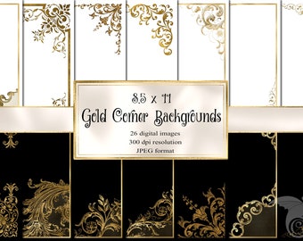 Gold Corner Digital Paper, Vintage Frames, Scrapbooking (Digital Download)