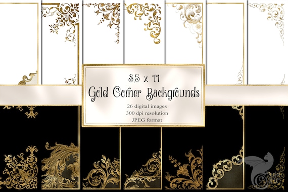 Gold Corner Digital Paper, Vintage Frames, Scrapbooking (Digital Download)