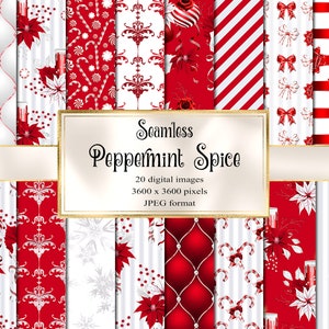Papel digital Peppermint Spice - padrões de férias de Natal de bastão de doces sem costura para download instantâneo e uso comercial