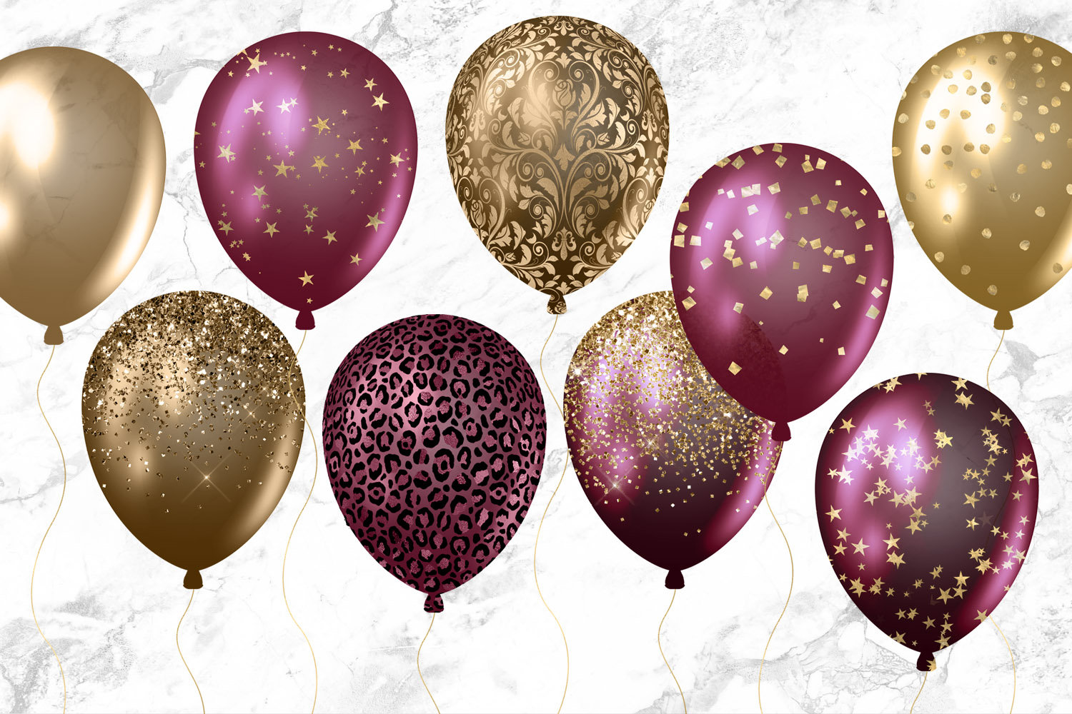 Burgundy and Gold Balloons Clipart Glitter Balloon Png Etsy UK
