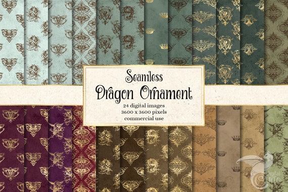 Dragon Ornament Digital Paper, Seamless Medieval Patterns (Digital Download)