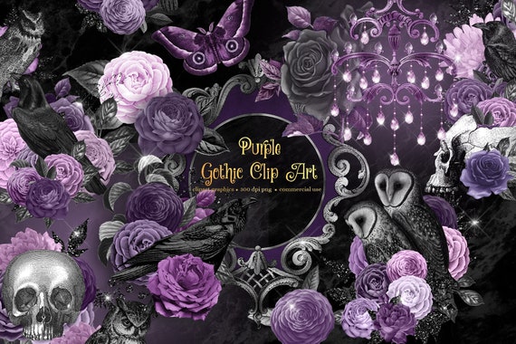 Purple Gothic Clip Art – Dark Glam Illustrations (PNG, Digital Download)