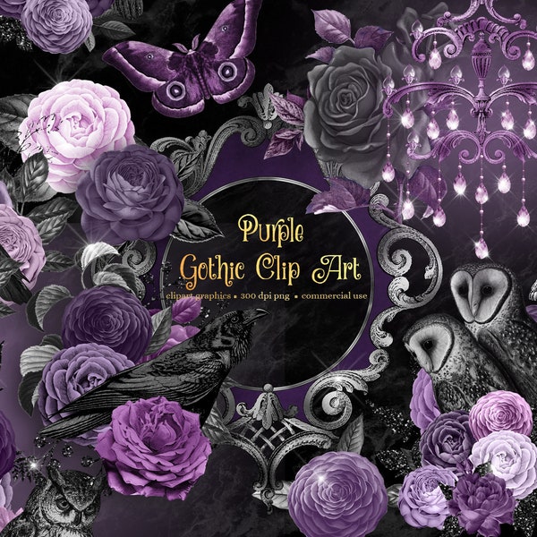 Purple Gothic Clipart - vintage dark glam clip art graphics in png format instant download for commercial use