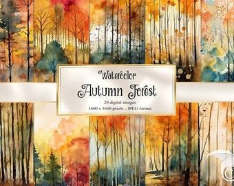 Watercolor Autumn Forest Textures: Printable Scrapbook Paper (Digital Download)