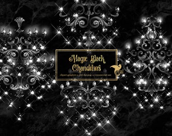 Magic Black Chandelier Clip Art - digital png luxury glam graphics instant download for commercial use