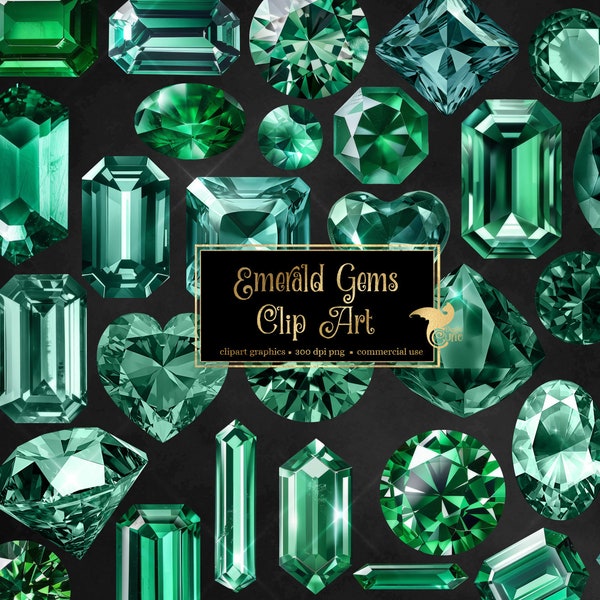 Emerald Gems Clipart - mystical magic gems, luxury diamond PNG format instant download for commercial use