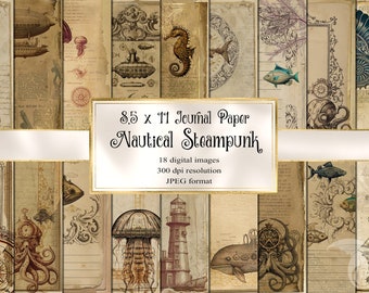 Nautical Steampunk Journal Paper, Digital Paper, printable junk journal grunge texture instant download