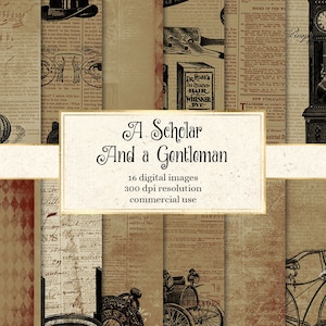 A Scholar and A Gentleman Digital Paper, afdrukbare scrapbooking of junk journal papier direct downloaden voor commercieel gebruik
