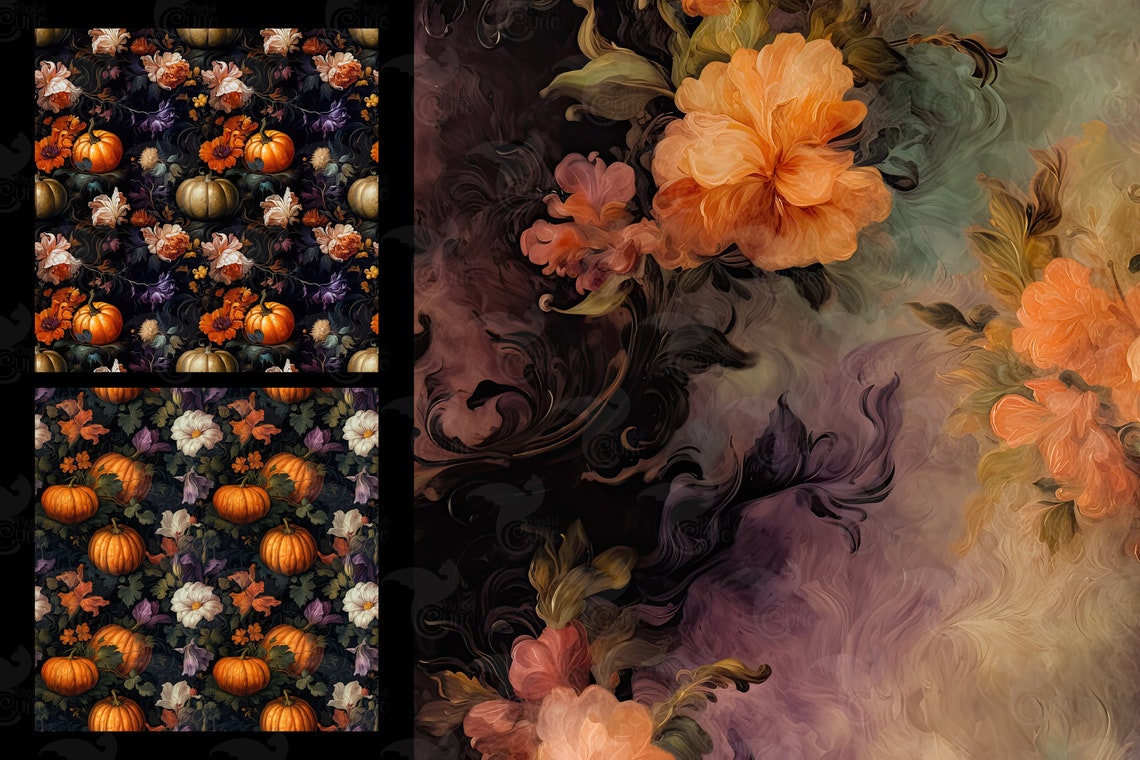 Rococo Halloween Digital Paper, Seamless Backgrounds Pattern Gothic ...