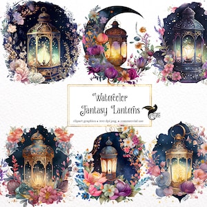 Watercolor Fantasy Lanterns Clipart - dark fantasy watercolor witch fairy PNG format instant download for commercial use