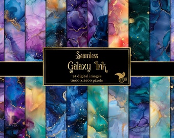 Galaxy Ink Textures, Seamless Liquid Paint Backgrounds (Digital Download)