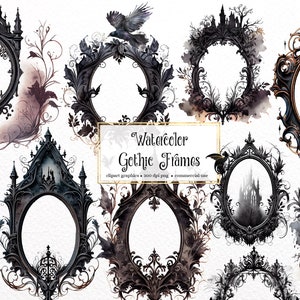 Watercolor Gothic Frames Clipart - dark fantasy watercolor dark wedding PNG format instant download for commercial use