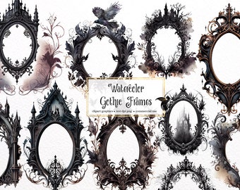 Aquarell Gothic Rahmen Clipart - Dark Fantasy PNG (Digital Download)