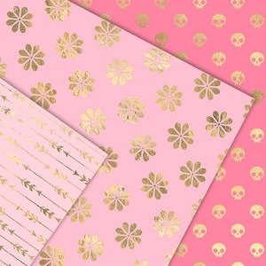 Pink and Gold Digital Paper, Seamless Foil Patterns (digital Download ...