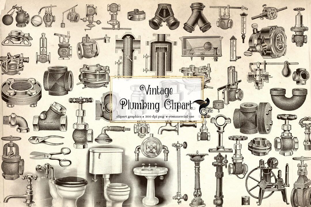 Vintage Plumbing Clip Art Vintage Antique Objects in Png Format Instant