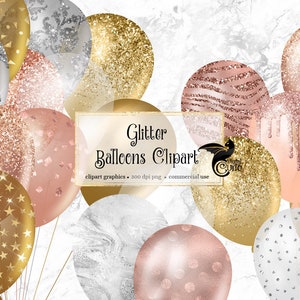 Glitter ballonnen clipart, rose goud en zilver glitter partij clipart in PNG-formaat direct downloaden voor commercieel gebruik