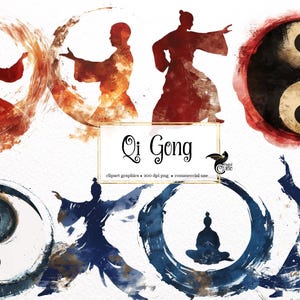 Qi Gong Clipart – Painted Chi Energy Graphics, Tai Chi PNG (Digital Download)