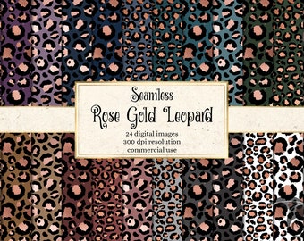 Rose Gold Leopard Digital Paper, seamless cheetah skin pattern backgrounds with rose cheetah fur animal skins printable paper commercial use