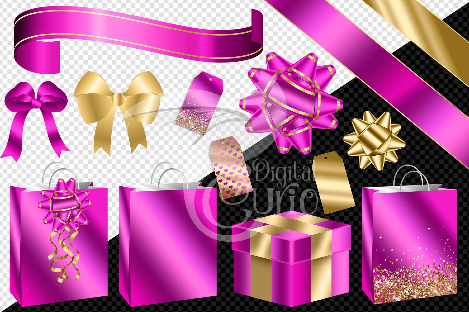 Hot Pink and Gold Gift Clipart Glam Birthday or Christmas - Etsy