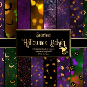 Seamless Halloween Bokeh Digital Paper - printable Halloween patterns for instant download commercial use