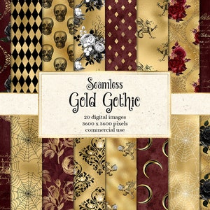 Gold Gothic Digital Paper, Skull Damask Halloween Scrapbook Paper ...