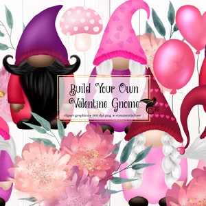 Bauen Sie Ihren eigenen Valentine Gnome - niedliche Gnome Clip Art Grafiken im png format sofort download für kommerzielle Nutzung