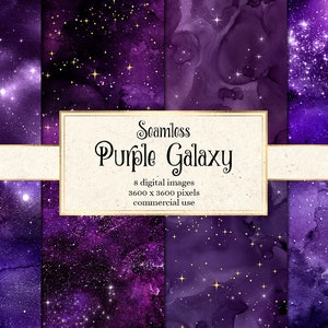 Lila Galaxy Digitales Papier - nahtlose Aquarell Texturen mit goldenen Sternen sofort download für kommerzielle Nutzung
