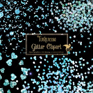 Turquoise Glitter Clip Art Overlays - digital instant download glitter clip art in PNG format for commercial use