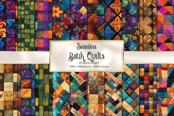 Batik Quilt Digital Paper, Seamless Texture Patterns (Digital Download)
