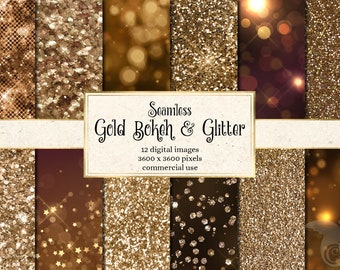 Gold Glitter Textures – Bokeh Sparkle Digital Paper (Digital Download)