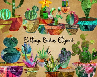 Cactus Clipart, Succulent Clip art, Collage Scrapbook Cactus and Succulents, Cacti PNG Clipart Set Instant download commercial use