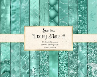 Luxury Aqua Digital Paper 2, seamless glitter foil cyan backgrounds with metallic shimmer textures for commercial use