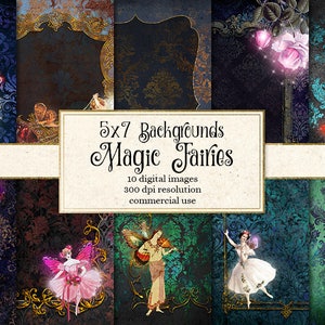 Fonds d'invitation de fée magique, papier numérique 5x7, invitations, pages de journal imprimable de lutin de fleur de fantaisie enchantée Téléchargement instantané