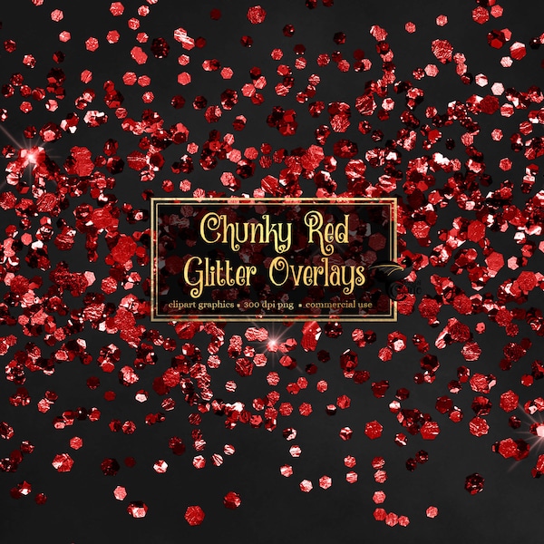 Chunky Red Glitter Overlays, digital glitter png overlays, clip art glitter confetti instant download