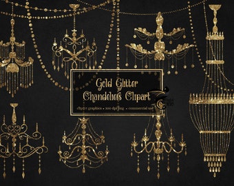 Gold Glitter Chandelier Clipart - Hochzeitslichter (digitaler Download)