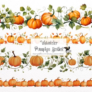 Aquarell Kürbis Borders Clipart - nahtloser Herbst Herbst Grenzen Clip Art im PNG-Format sofortiger Download für kommerzielle Nutzung