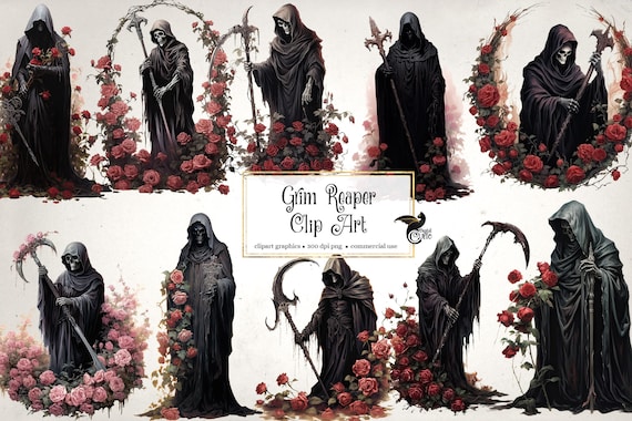 Grim Reaper Clip Art – Gothic Fantasy PNG Images (Digital Download)