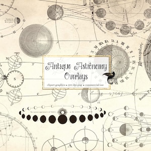 Antike Astronomie-Overlays, digitale png-Clipart-Overlays, Vintage-Sternkarten, antike Wissenschaftsgrafiken kommerzielle Nutzung