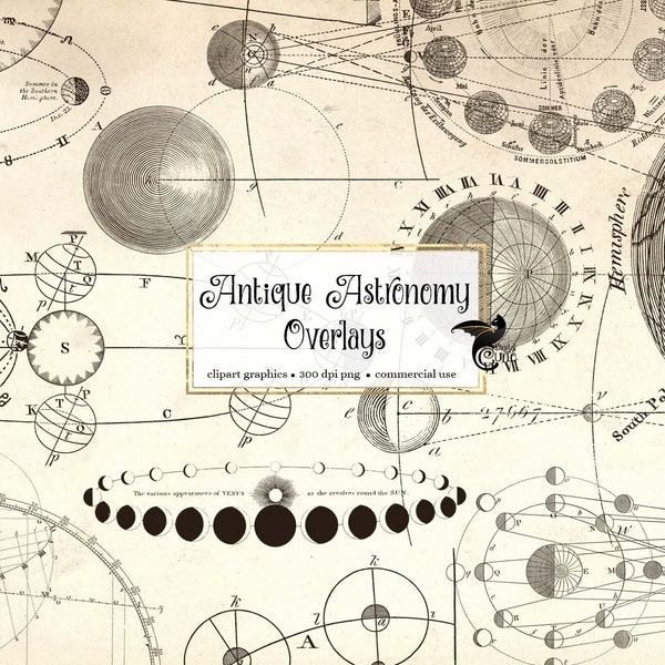 Antique Astronomy Overlays, digital png clipart overlays, vintage star charts, antique science graphics commercial use