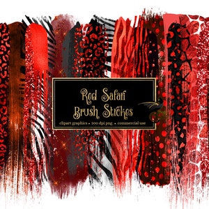 Rote Safari Brush Strokes Clipart, mit Glitzer und Folie im digitalen PNG-Format sofortiger Download für die kommerzielle Nutzung