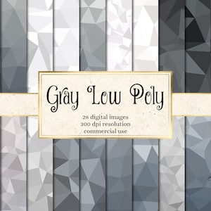 Könnte beinhalten: Ein Set mit 28 digitalen Bildern mit grauen Low-Poly-Mustern. Die Bilder haben eine Auflösung von 300 dpi und sind für kommerzielle Zwecke bestimmt.