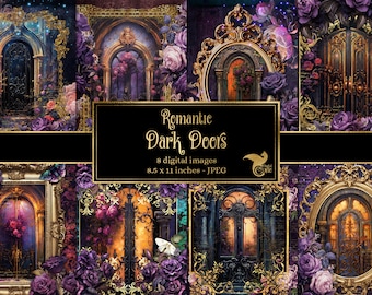 Rokoko Fantasy Junk Journal Seiten, romantische dunkle Türen (Digitaler Download)