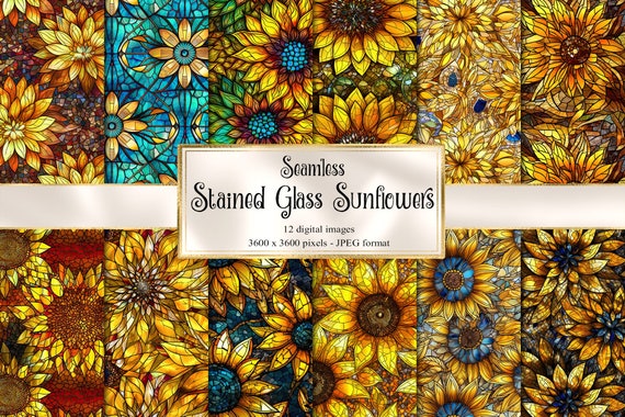 Seamless Stained Glass Flowers Digital Paper