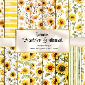 Carta digitale girasoli dell'acquerello, texture stampabili autunnali senza soluzione di continuità carta scrapbook stampabile
