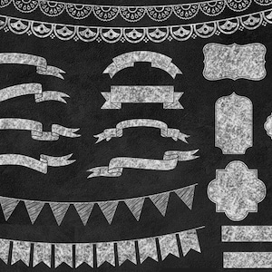 Chalkboard Banners, Flags, Labels, Frames, Bunting Banner Clipart Clip Art Chalk PNG Graphics, chalkboard wedding frames clipart