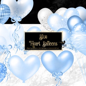 Blue Heart Balloons Clipart - digital clip art graphics for party invitations and commercial use designs
