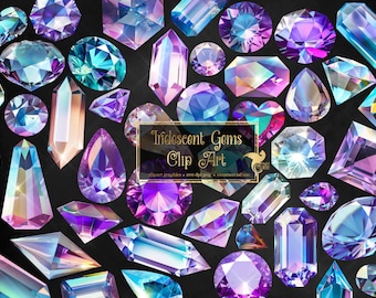 Iridescent Gems Clipart - mystical magic gems, luxury diamond PNG format instant download for commercial use