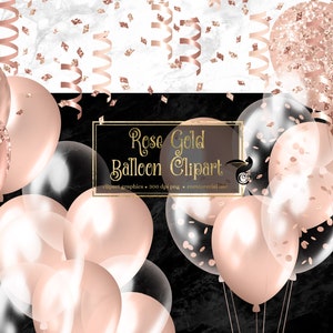 Rose Gold Ballons Clipart - Party Clip Art Ballons und Spirale Konfetti Clip Art Grafik kommerzielle Nutzung sofortiger Download