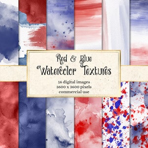Rotes und blaues Aquarell digitales Papier - patriotische Aquarell Texturen sofortiger Download druckbares Scrapbook Papier für kommerzielle Nutzung