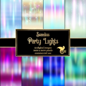 Seamless Party Lights Backgrounds, digital paper in ombre rainbow instant download for commercial use image 1